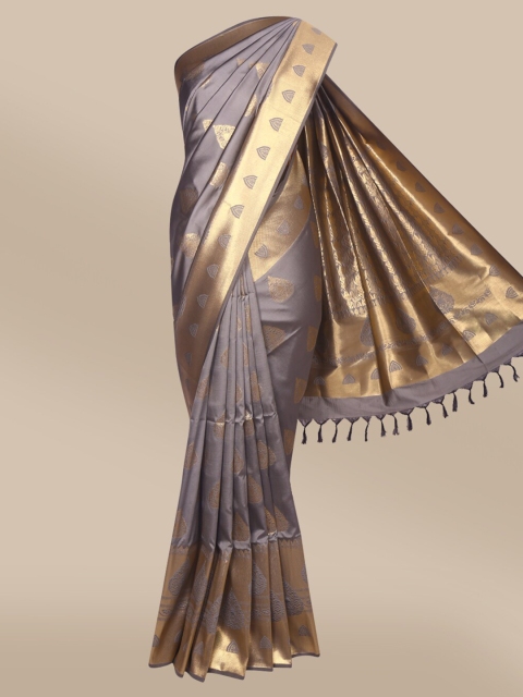 

The Chennai Silks Grey & Gold-Toned Woven Design Zari Art Silk Banarasi Saree