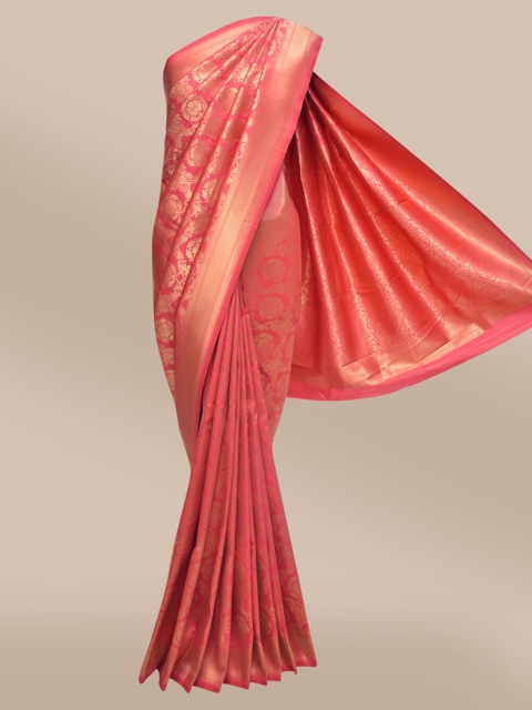 

The Chennai Silks Coral & Gold Ethnic Motifs Zari Art Silk Banarasi Saree