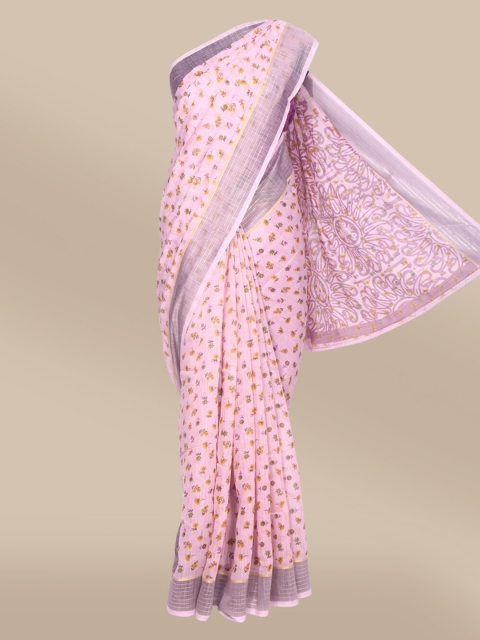 

The Chennai Silks Pink & Yellow Floral Printed Zari Saree