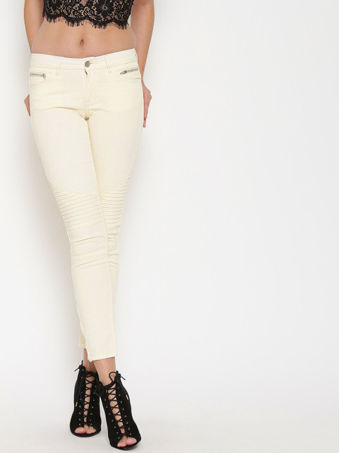 

FOREVER 21 Women Cream-Coloured Mid-Rise Clean Look Ankle-Length Jeans