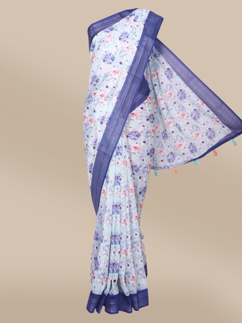 

The Chennai Silks Green & Blue Floral Linen Blend Saree