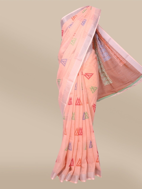 

The Chennai Silks Peach-Coloured Linen Blend Saree