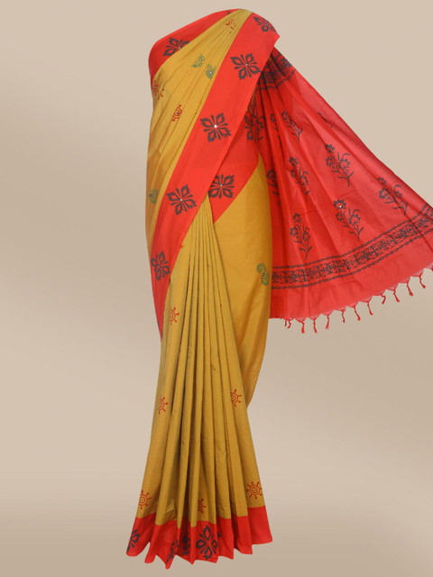 

The Chennai Silks Green & Red Floral Mirror Work Saree