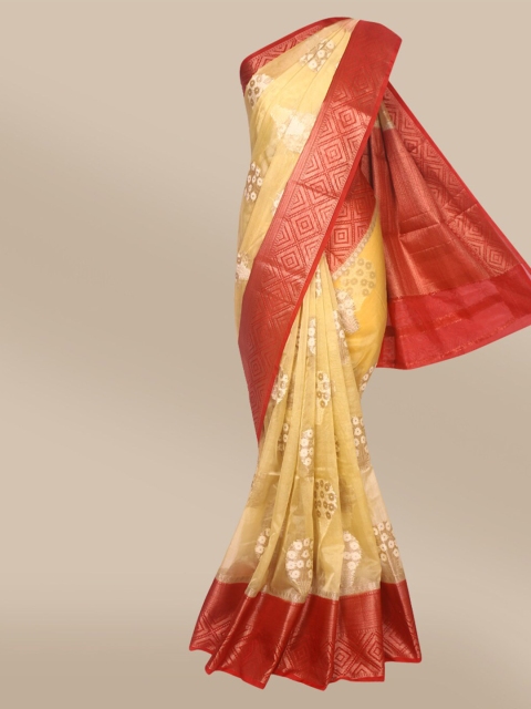 

The Chennai Silks Beige & Red Woven Design Zari Tissue Saree