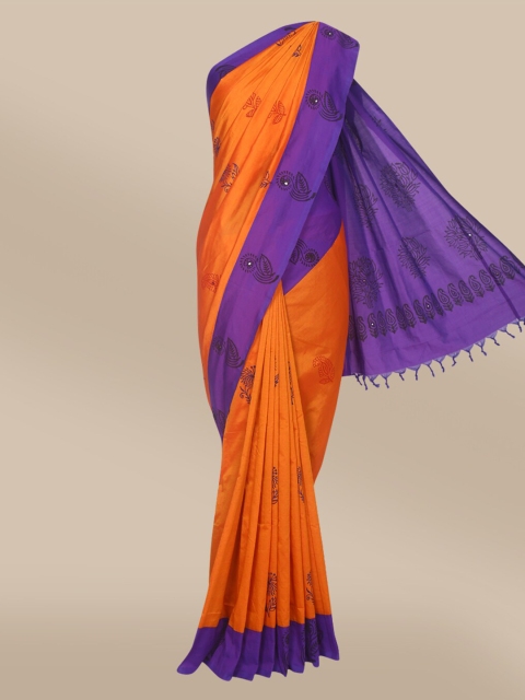 

The Chennai Silks Orange & Blue Floral Mirror Work Saree