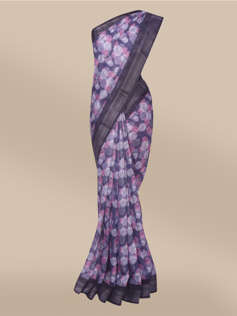 

The Chennai Silks Grey & Purple Zari Linen Blend Saree