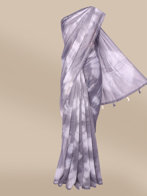 

The Chennai Silks Grey & White Tie and Dye Zari Bhagalpuri Saree
