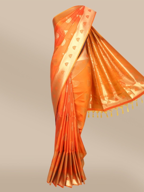 

The Chennai Silks Orange & Gold-Toned Woven Design Zari Art Silk Banarasi Saree