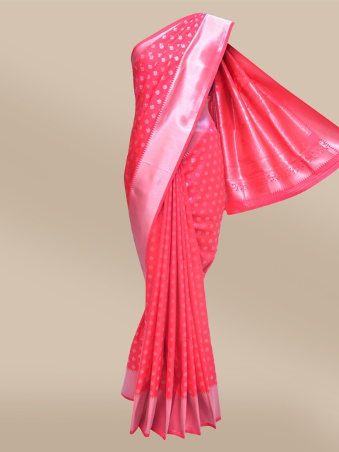 

The Chennai Silks Pink & Silver-Toned Woven Design Zari Art Silk Fusion Banarasi Saree