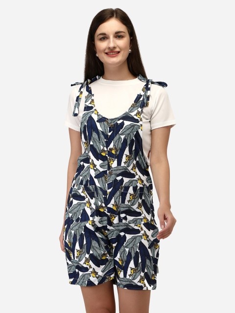 

Yuvraah Women White & Black T-shirt with Dungaree