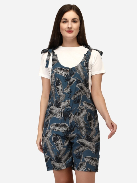 

Yuvraah Women Teal & Black Printed Dungaree with T shirt