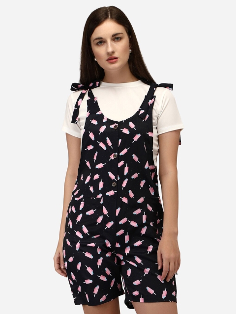 

Yuvraah Women Black & Pink Dungaree with T shirt