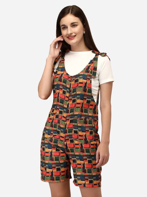 

Yuvraah Women Cream-Coloured & Green Printed T-shirt with Dungaree