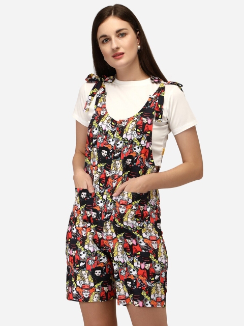 

Yuvraah Women White & Black T-shirt with Short Dungaree