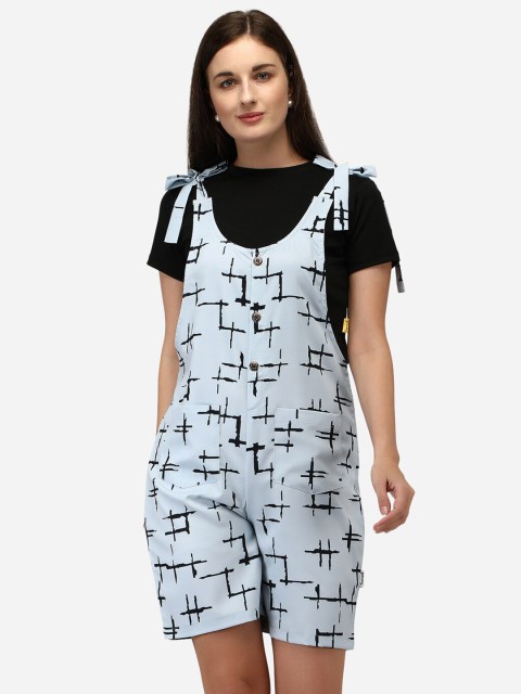 

Yuvraah Women Grey & Black T-shirt with Short Dungaree