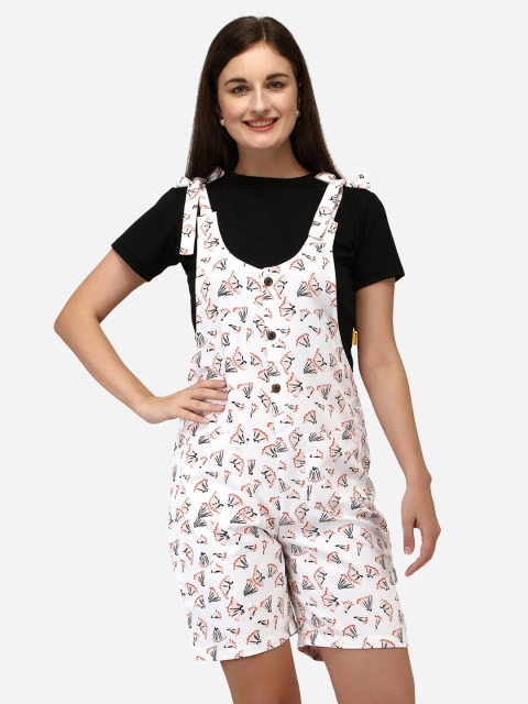 

Yuvraah Women White & Black T-shirt with Short Dungaree