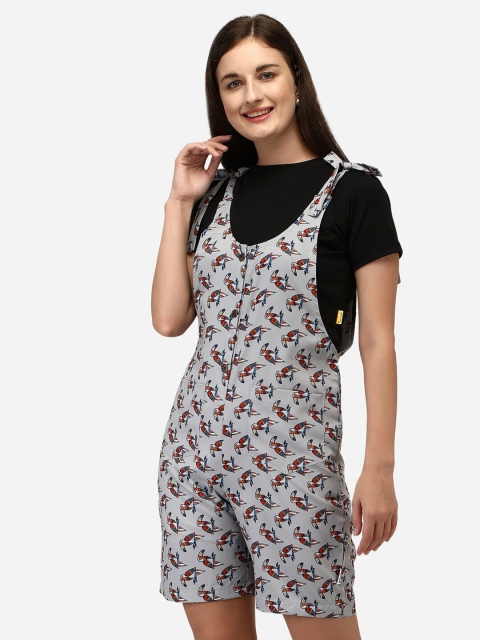 

Yuvraah Women Black & Grey T-shirt with Short Dungaree