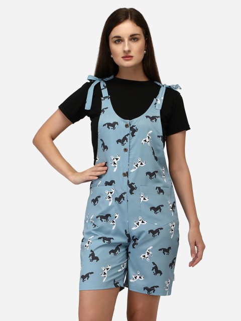 

Yuvraah Women Blue & Black Printed Dungaree with T shirt