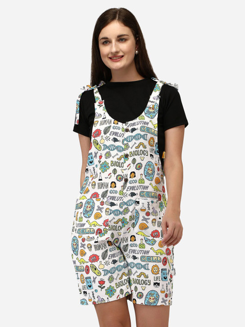 

Yuvraah Women White & Blue Dungaree with T shirt