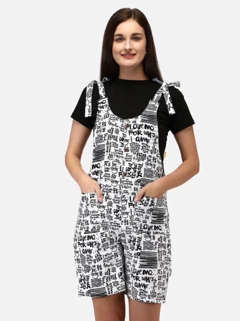 

Yuvraah Women White & Black Printed T-shirt with Dungaree