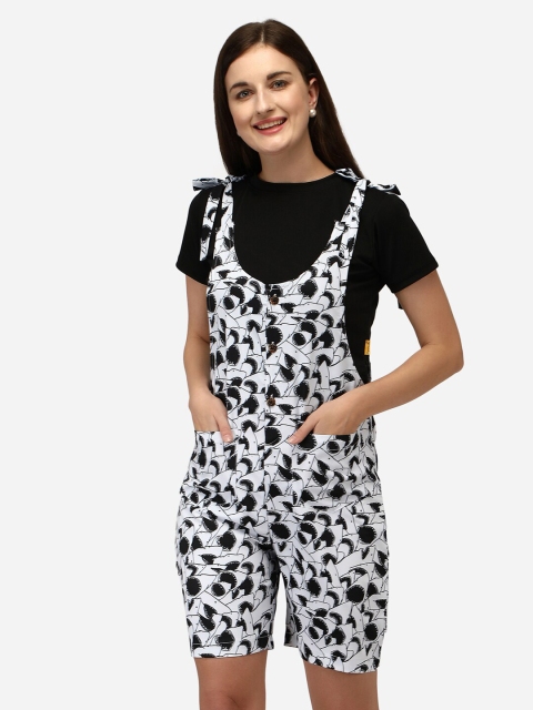 

Yuvraah Women Black & White Dungaree With T-shirt