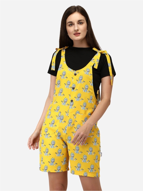 

Yuvraah Women Yellow & Black Printed Dungaree with T shirt