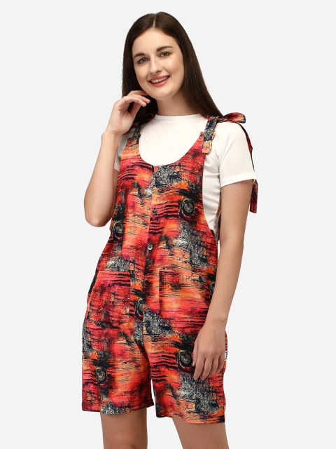 

Yuvraah Women White & Red T-shirt with Dungaree