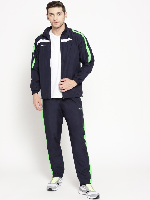 

VEGA Men Navy Blue & Green Solid Rapid Dry Anti Static Sports Tracksuit