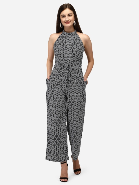 

Yuvraah White & Black Halter Neck Printed Basic Jumpsuit