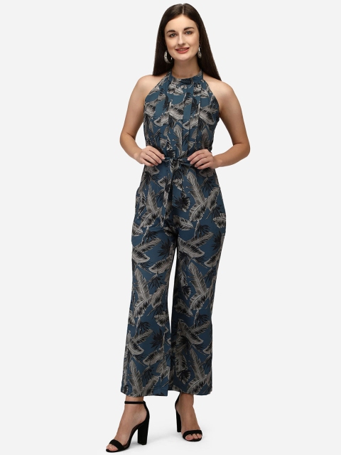 

Yuvraah Teal & Grey Halter Neck Printed Basic Jumpsuit