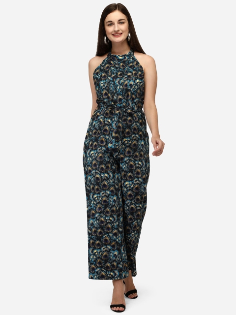 

Yuvraah Black & Blue Halter Neck Printed Basic Jumpsuit