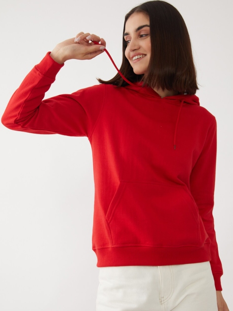 

Zink London Women Red Solid Hooded Sweatshirt
