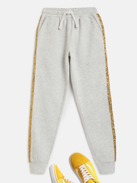 

Lil Tomatoes Girls Grey Melange Solid Pure Cotton Joggers