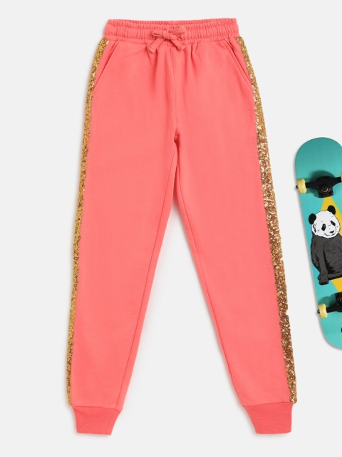 

Lil Tomatoes Girls Peach-Coloured Solid Cotton Sports Joggers with Side Taping Detail