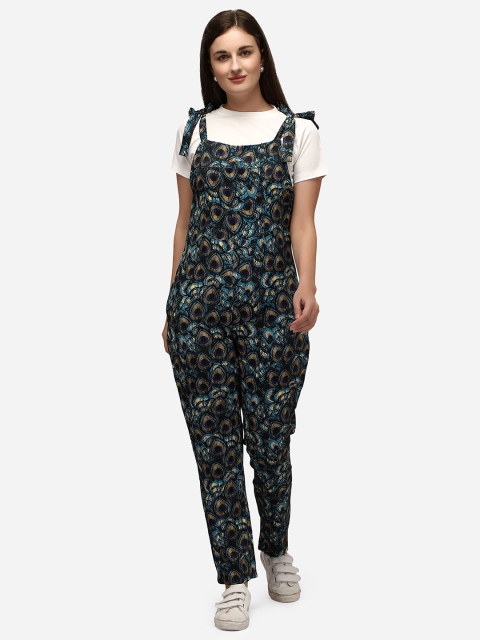 

Yuvraah Women Black & Blue T-shirt with Dungaree