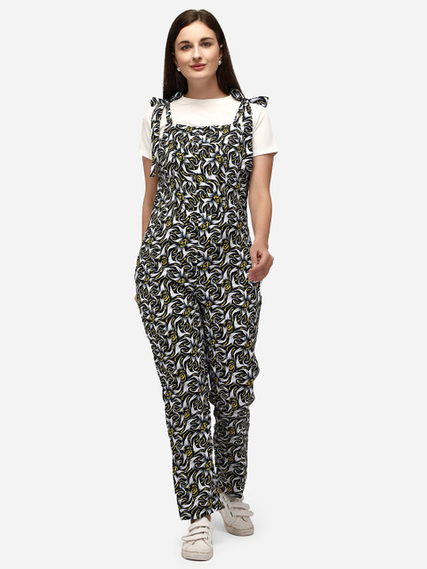 

Yuvraah Women Black & Yellow Dungaree with T shirt