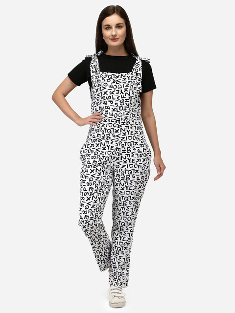 

Yuvraah Women White & Black T-shirt with Dungaree