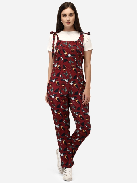 

Yuvraah Women Printed Dungaree with T shirt, Maroon