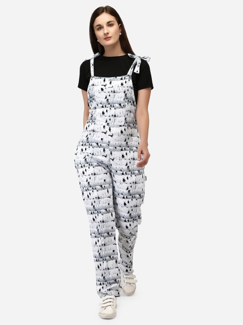 

Yuvraah Women White & Black Dungaree with T shirt