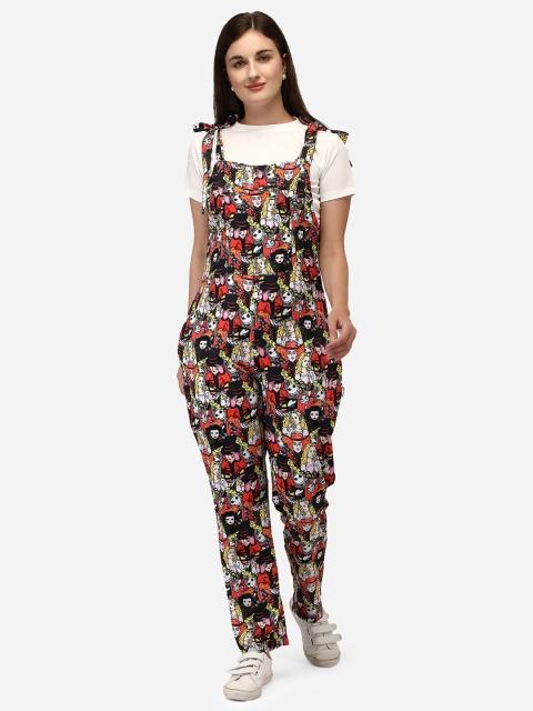 

Yuvraah Women Black & Red Printed T-shirt with Dungaree