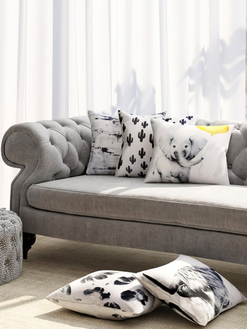 

TAG 7 Set of 5 Grey & Black Ethnic Motifs Square Cushion Covers
