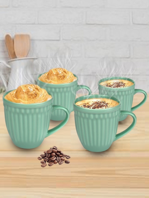 

URBAN CHEF Set of 4 Sea Green Textured Ceramic Matte Mugs