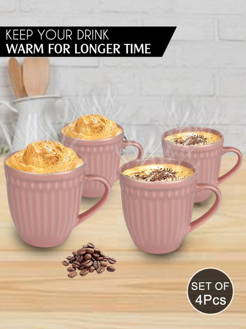 

URBAN CHEF Set Of 4 Peach-Coloured Textured Handcrafted Ceramic Matte Mugs
