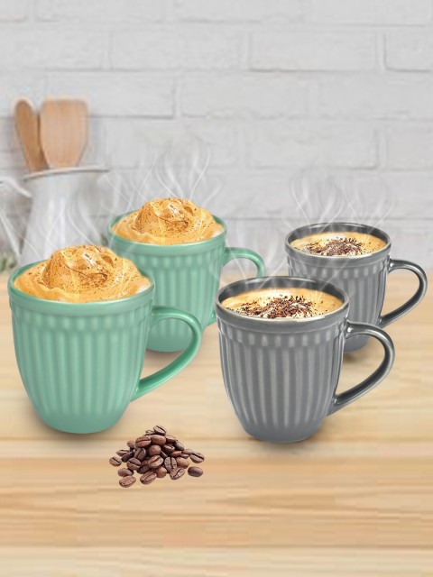

URBAN CHEF Grey & Green Textured Ceramic Glossy Mugs Set of Cups and Mugs