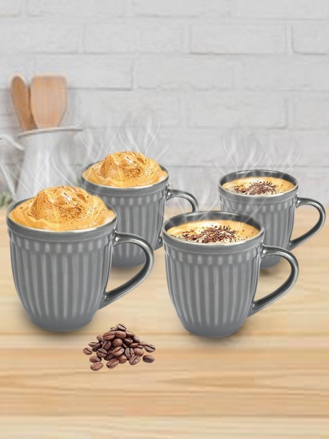 

URBAN CHEF Set Of 4 Grey Textured Ceramic Glossy Mugs
