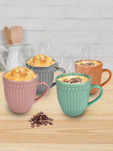 

URBAN CHEF Set Of 4 Multicoloured Textured Handcrafted Ceramic Glossy Mugs, Multi