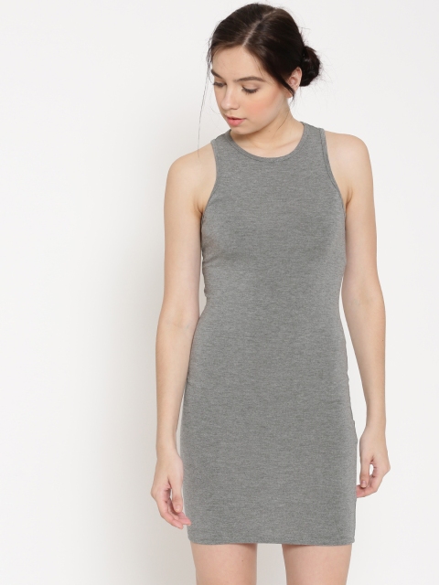 

FOREVER 21 Women Grey Melange Solid Sheath Dress