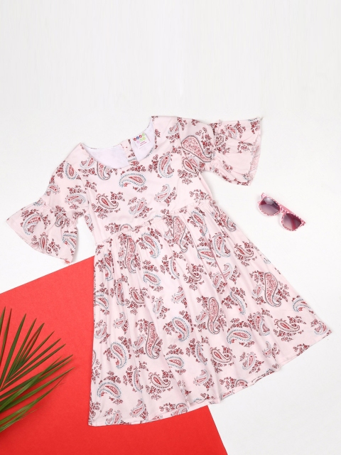 

ZION Girls Off White & Red Paisley Printed Dress
