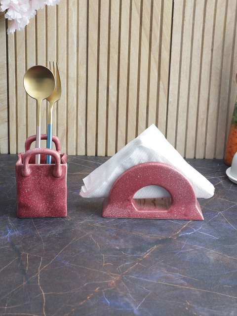 

VarEesha Set of 2 Pink Ceramic Handpainted Cutlery and Napkin Holder