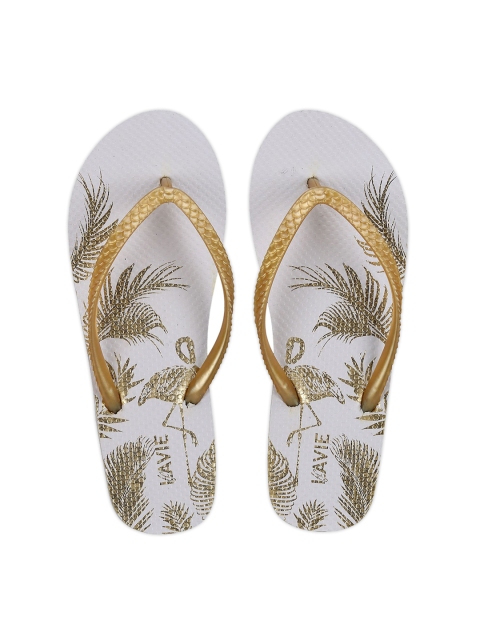 

Lavie Women Gold & Off White Printed Thong Flip-Flops